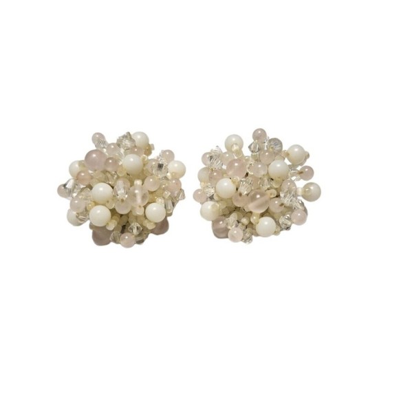 Vintage LOIS ANN Costume Clip On Pearl Rhinestone Earrings SIGNED,  1" in Size - Picture 1 of 9
